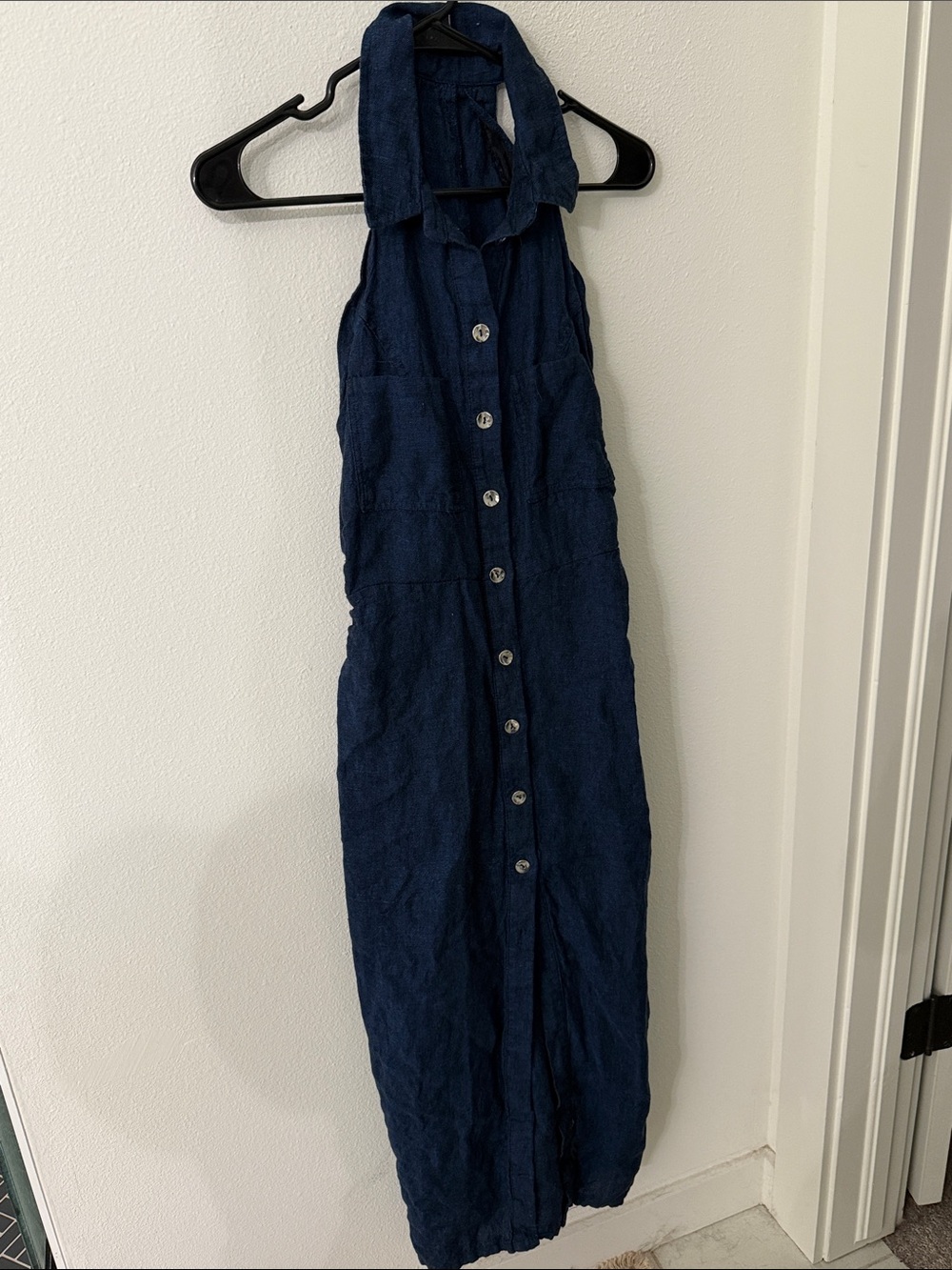 Zara Navy Blue Button-Front Midi Dress